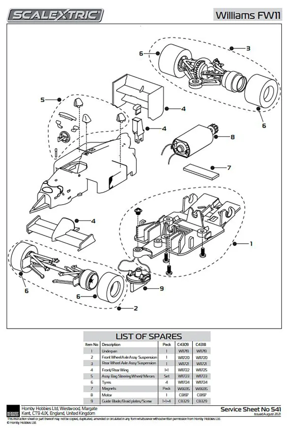 Williams FW11 Front Wheel Axle Assy Suspension Compatible with C4309 and C4318