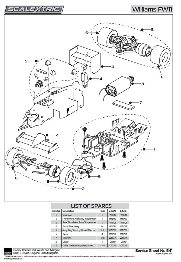 Williams FW11 Rear Wheel Axle Assy Suspension Compatible with C4309 and C4318