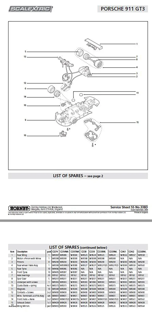 Porsche GT3R Contacts and Screws The Porsche GT3R Contacts and Screws are suitable for use with the Scalextric Porsche GT3R racing model.