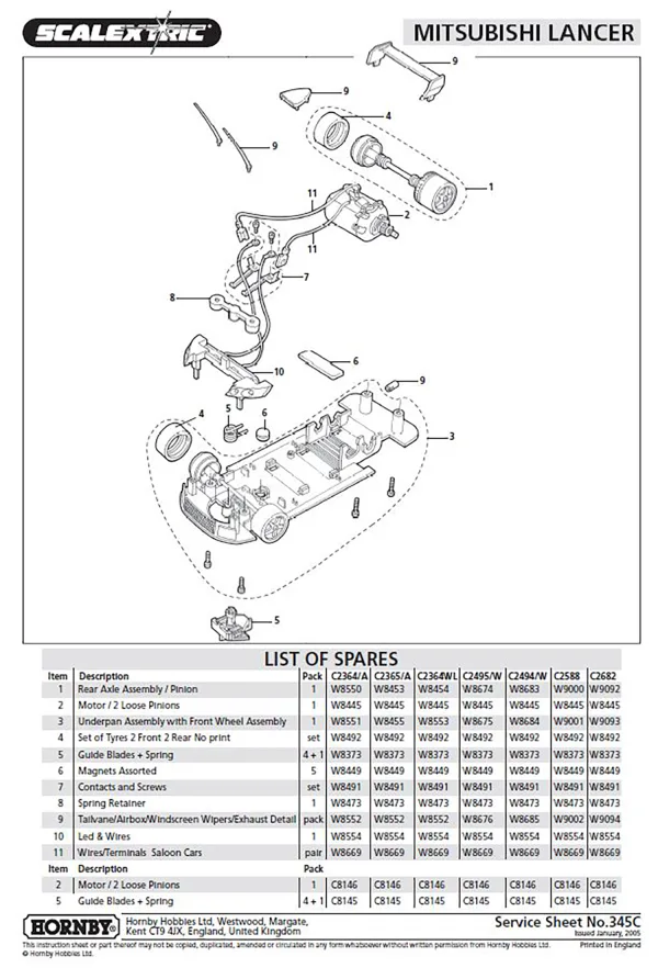 Mitsubishi Lancer Underpan (C2494) The Mitsubishi Lancer Underpan (C2494) is suitable for the Scalextric Mitsubishi Lancer racing model.