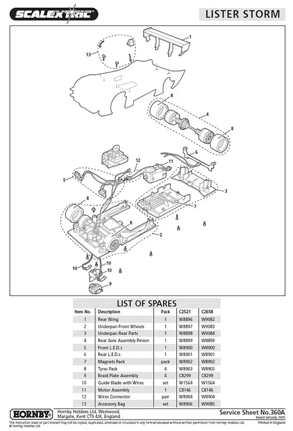 Lister Storm Rear Axle Assembly (C2521) The Lister Storm Rear Axle Assembly (C2521) is compatible with the Scalextric Lister Storm model.