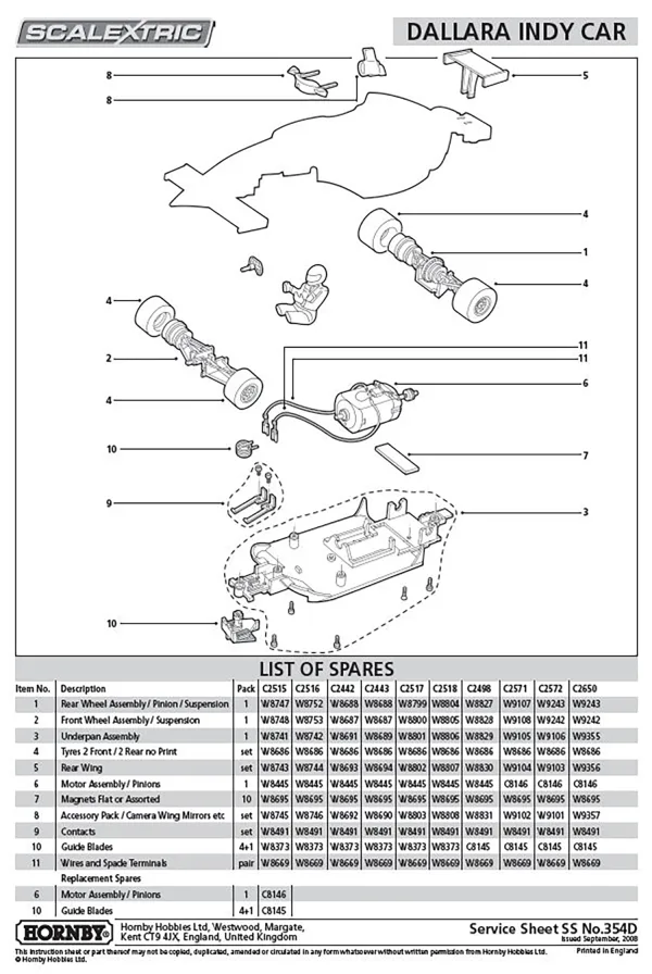 Dallara Indy Car Rear Wing (C2650) The Dallara Indy Car Rear Wing (C2650) is compatible with the Scalextric Dallara Indy Car range.