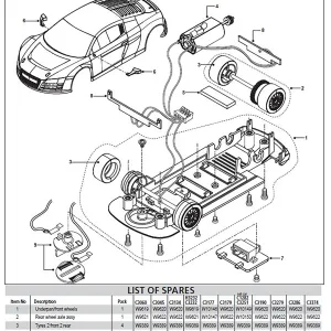 Audi R8 Underpan (C3060) The Audi R8 Underpan (C3060) is compatible with the Scalextric Audi R8 racing model.