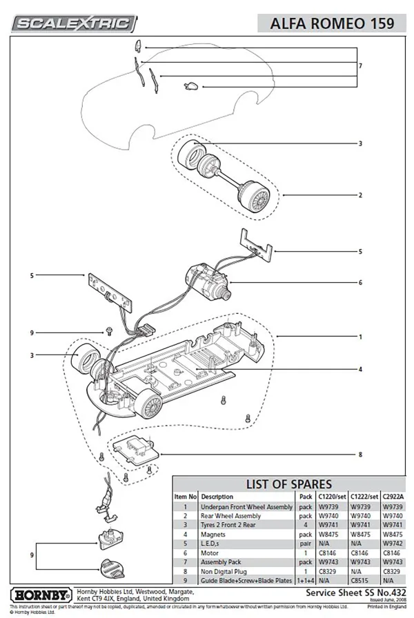 Alfa Romeo 159 Tyre Pack (C2963) The Alfa Romeo 159 Tyre Pack (C2963) is compatible with the Scalextric Alfa Romeo 159 model.