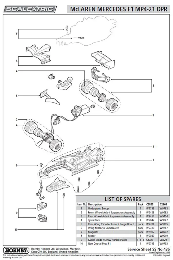 McLaren F1 MP4-21 Underpan (C2865) The McLaren F1 MP4-21 Underpan (C2865) is compatible with the McLaren F1 MP4-21 racing model. Also comes complete with screws.