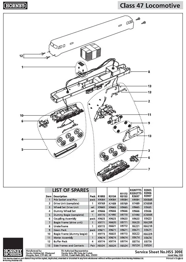 Class 47 TTS Side frames and contacts Compatible with R3287TTS