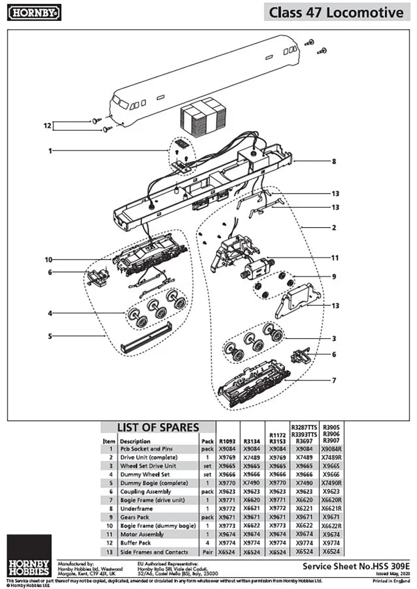 Class 47 TTS Bogie frame (dummy bogie) Compatible with R3287TTS