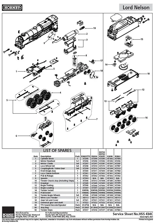 Lord Nelson Coupling Rods/ Valve Gear Compatible with R3733