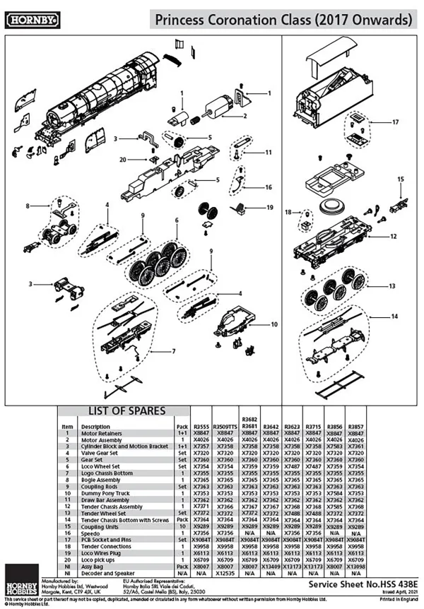 Princess Coronation Class Loco Wheel Set Compatible with R3555