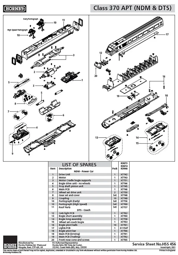 Class 370 APT Prop shaft pinion unit Compatible with R3873