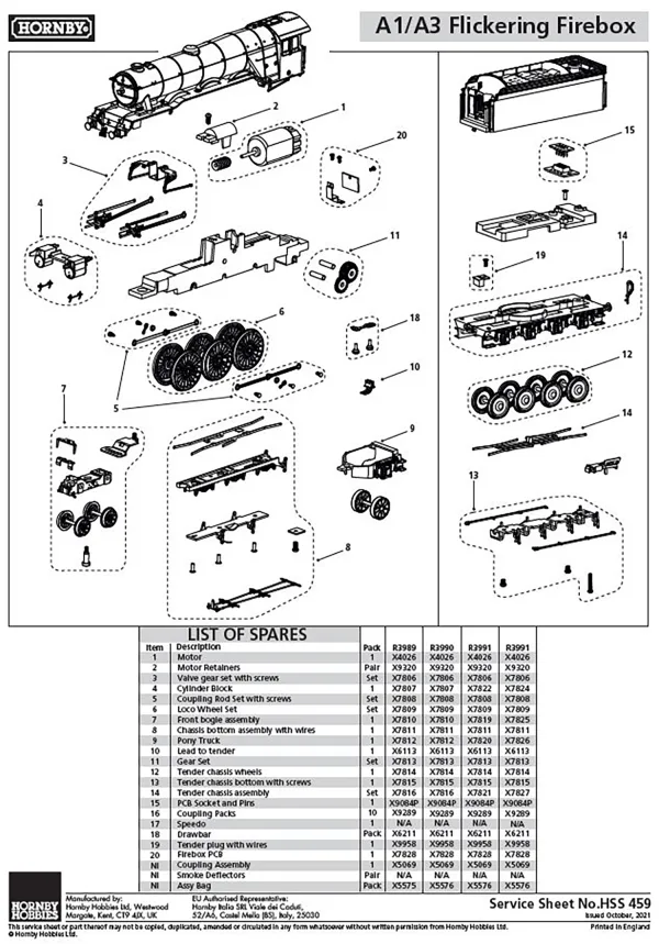 A1/A3 Flickering firebox Tender chassis wheels Compatible with R3989