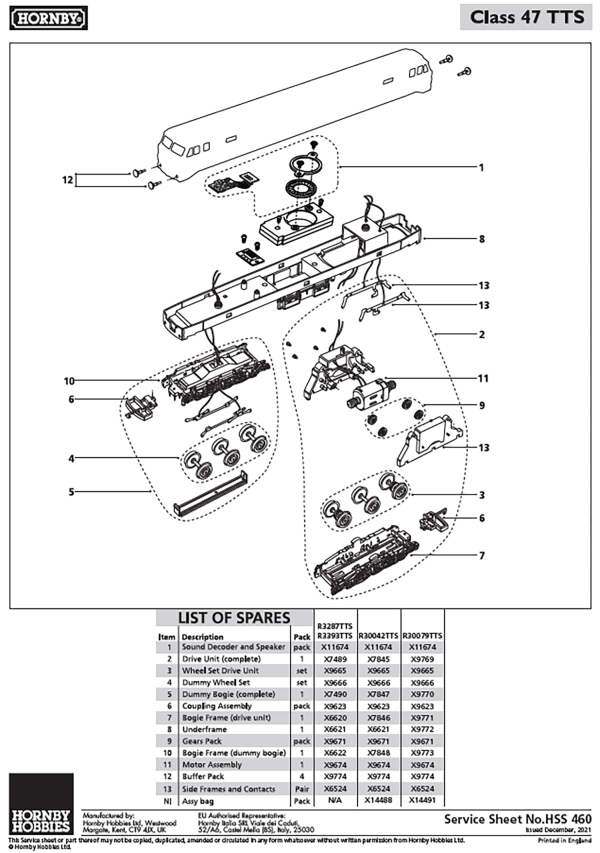 Class 47 TTS Bogie frame (drive unit) Compatible with R30042TTS