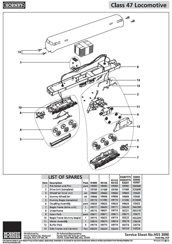 Class 47 TTS Bogie frame (dummy bogie) Compatible with R30079TTS