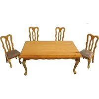 Bare Wood Rectangle Table with 4 Chairs for 12th Scale Dolls House