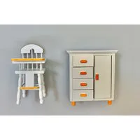 Dolls house Nursery High Chair and Chifferobe Set