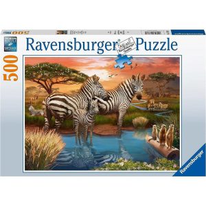 Zebras At Waterhole 500 Piece Jigsaw Puzzle